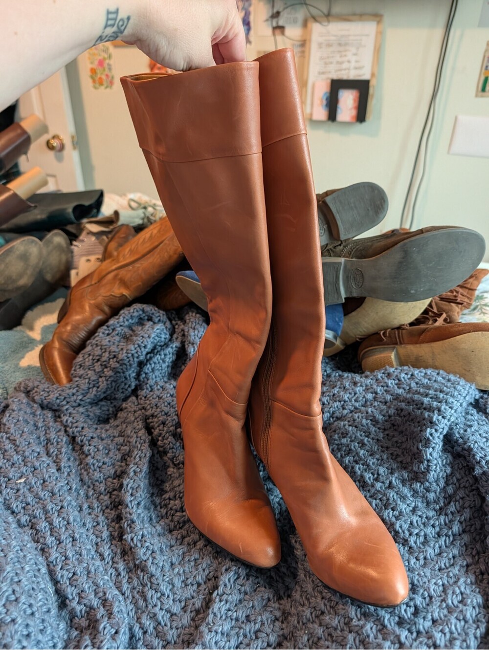 Banana Republic Tan Knee High Leather Stiletto Boots Size 8